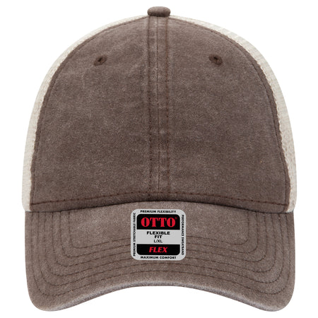 OTTO CAP "OTTO FLEX" 6 Panel Low Profile Mesh Back Trucker Hat OTTO 169-1264 Otto Cap 393932 - Dk.Brn/Dk.Brn/Kha S/M