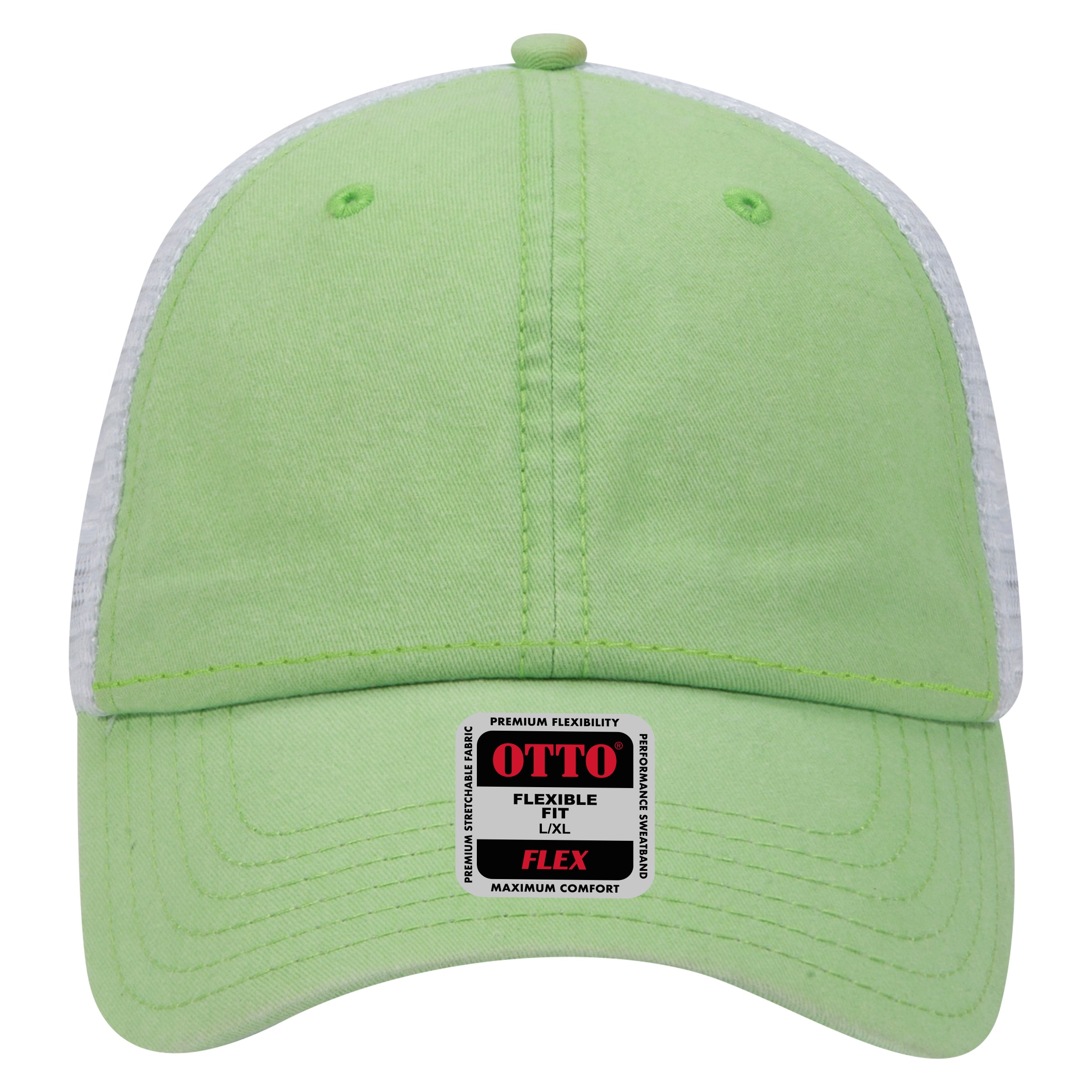 OTTO CAP "OTTO FLEX" 6 Panel Low Profile Mesh Back Trucker Hat OTTO 169-1264 Otto Cap 666616 - Lime/Lime/Wht L/XL