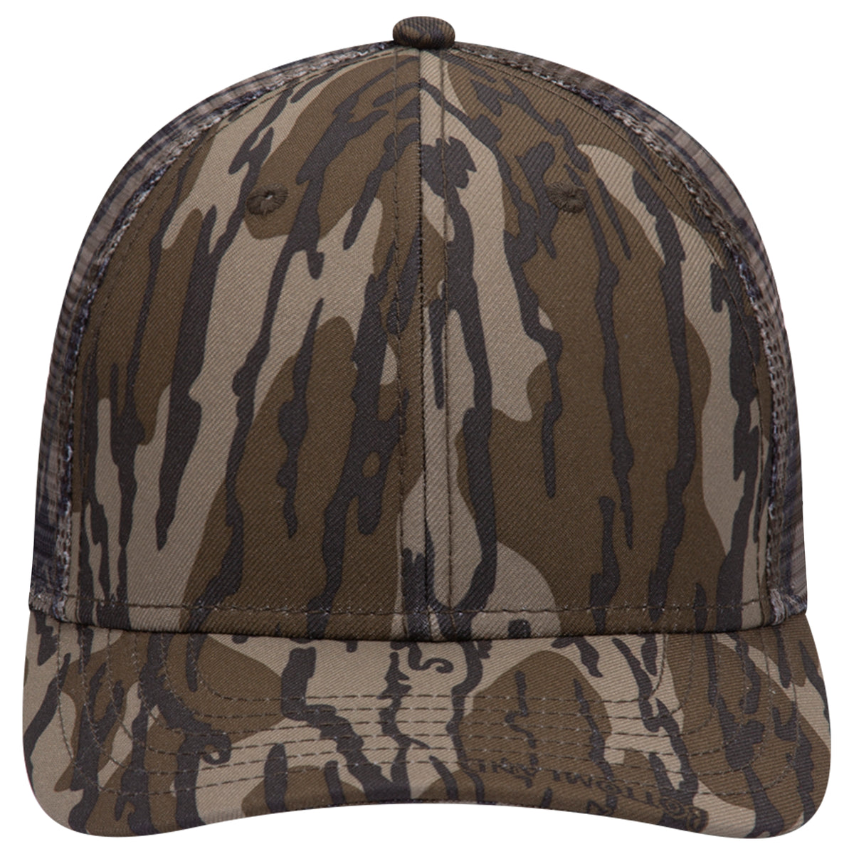 OTTO CAP Mossy Oak Camouflage Superior Polyester Twill 6 Panel Low Profile Mesh Back Baseball Cap OTTO 171-1292 Otto Cap MO11 - Bottomland OSFM - Adult