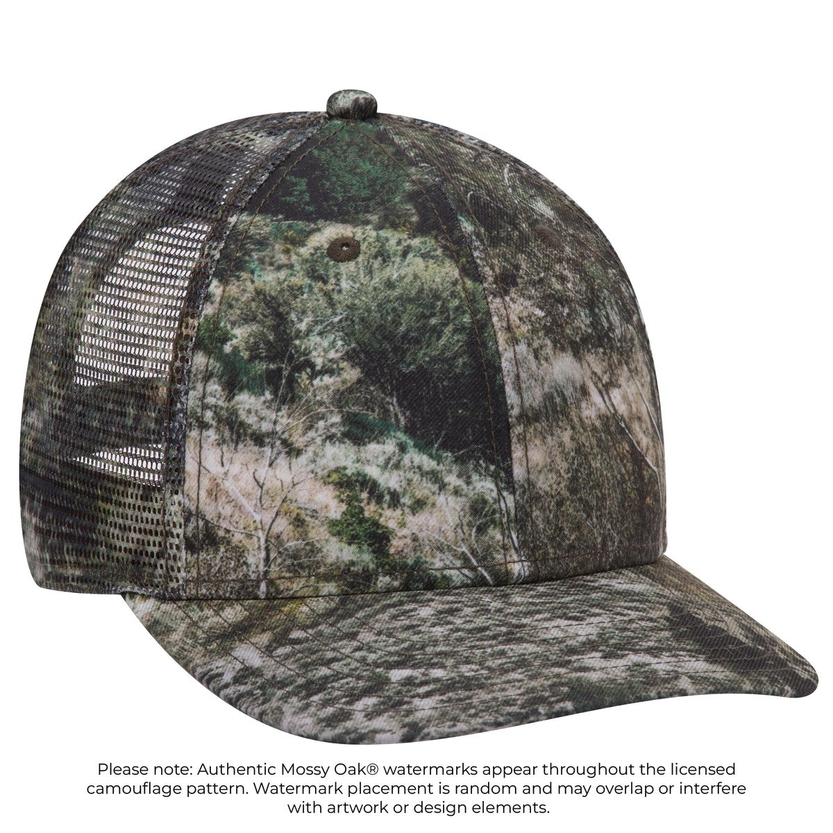 OTTO CAP® Mossy Oak Camouflage Superior Polyester Twill 6 Panel Low Profile Mesh Back Trucker Hat OTTO 171-1292