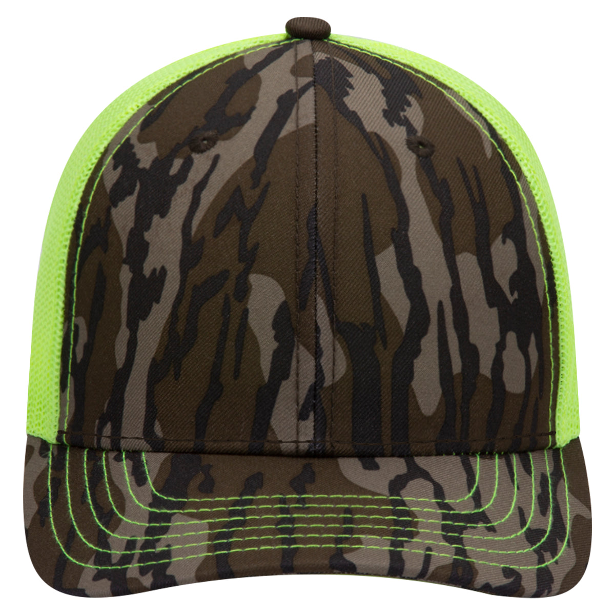 OTTO CAP Mossy Oak Camouflage Superior Polyester Twill 6 Panel Low Profile Mesh Back Baseball Cap OTTO 171-1293 Otto Cap MO1140 - Bottomland/N.Ylw OSFM - Adult