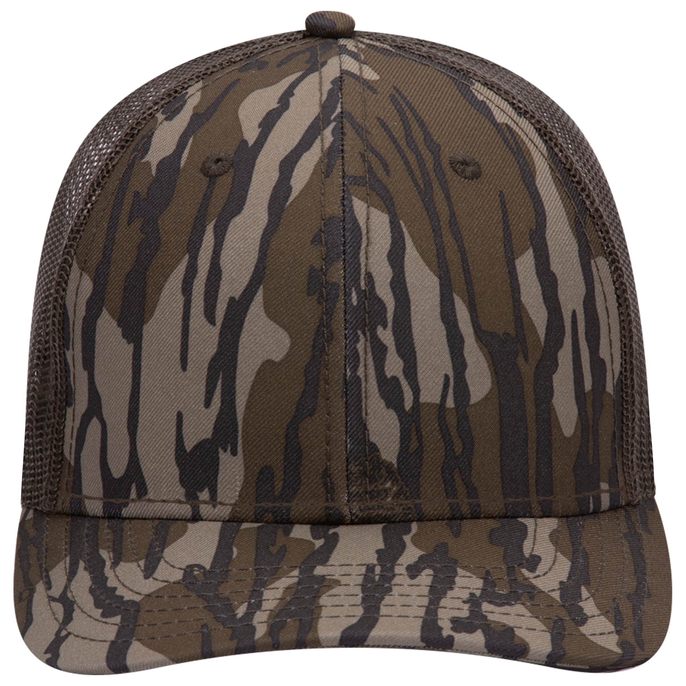 OTTO CAP Mossy Oak Camouflage Superior Polyester Twill 6 Panel Low Profile Mesh Back Baseball Cap OTTO 171-1293 Otto Cap MO1146 - Bottomland/Dk.Ol. Grn OSFM - Adult