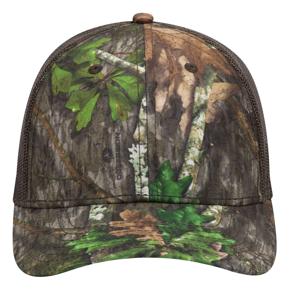 OTTO CAP Mossy Oak Camouflage Superior Polyester Twill 6 Panel Low Profile Mesh Back Baseball Cap OTTO 171-1293 Otto Cap MO346 - Obsession/Dk.Ol.Grn OSFM - Adult