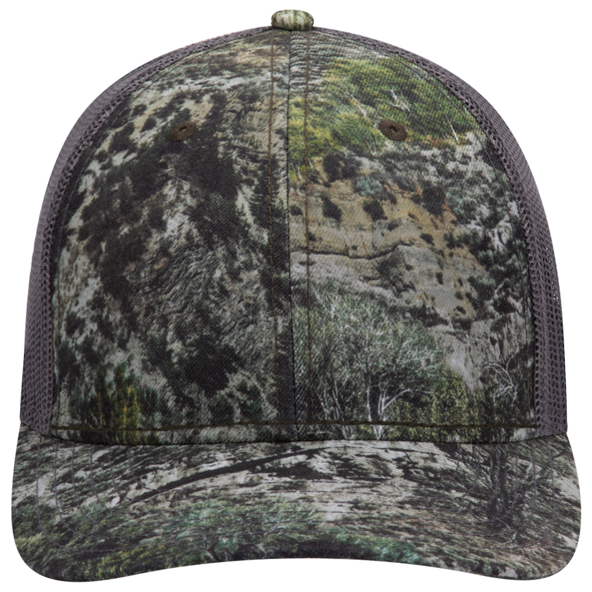 OTTO CAP Mossy Oak Camouflage Superior Polyester Twill 6 Panel Low Profile Mesh Back Baseball Cap OTTO 171-1293 Otto Cap MO525 - Mountain Country Range/Ch.Gry OSFM - Adult