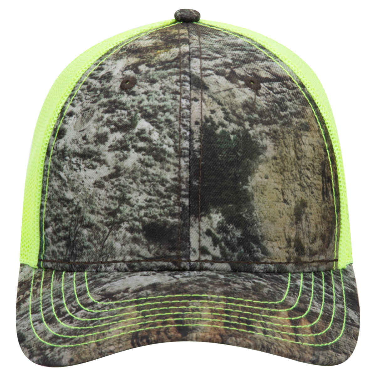 OTTO CAP Mossy Oak Camouflage Superior Polyester Twill 6 Panel Low Profile Mesh Back Baseball Cap OTTO 171-1293 Otto Cap MO540 - Mountain Country Range/N.Ylw OSFM - Adult