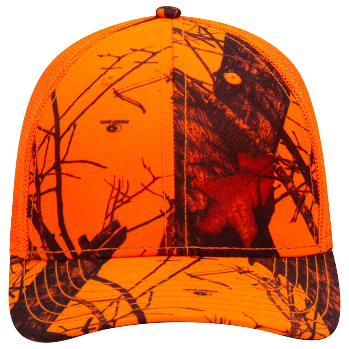 OTTO CAP Mossy Oak Camouflage Superior Polyester Twill 6 Panel Low Profile Mesh Back Baseball Cap OTTO 171-1293 Otto Cap MO609 - Blaze/N.Org OSFM - Adult