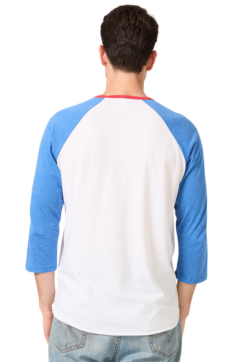 Royal Apparel 17160 Unisex Americana Raglan Baseball Shirt - White/H Sea Blue/H Cardinal