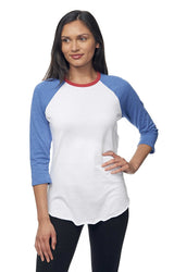 Royal Apparel 17160 Unisex Americana Raglan Baseball Shirt - White/H Sea Blue/H Cardinal