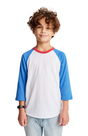 Royal Apparel 17220 Youth Americana Raglan Baseball Shirt - White/H Sea Blue/H Cardinal
