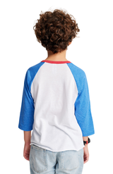 Royal Apparel 17220 Youth Americana Raglan Baseball Shirt - White/H Sea Blue/H Cardinal