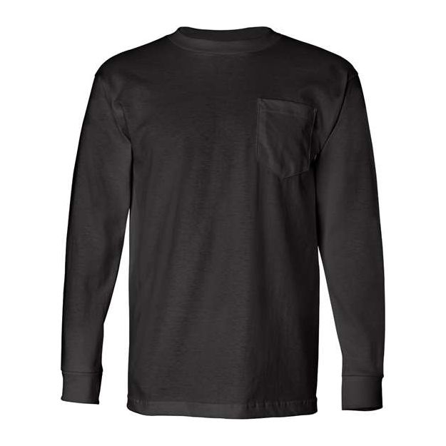 Bayside USA-Made Long Sleeve Pocket T-Shirt - Black - Bayside 8100 Bayside