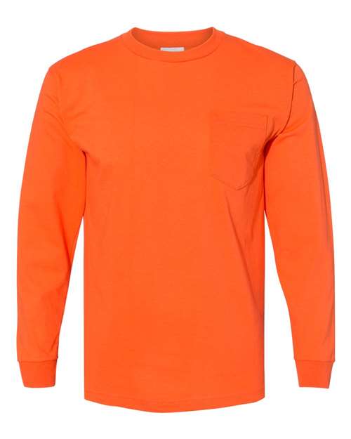 Bayside USA-Made Long Sleeve Pocket T-Shirt - Orange - Bayside 8100 Bayside Orange S