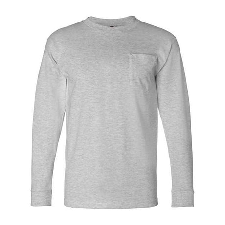 Bayside Unisex USA-Made Long Sleeve Pocket T-Shirt - Dark Ash - Bayside 8100 Bayside