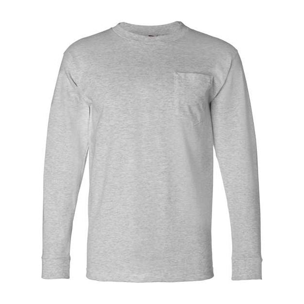 Bayside USA-Made Long Sleeve Pocket T-Shirt - Dark Ash - Bayside 8100 Bayside