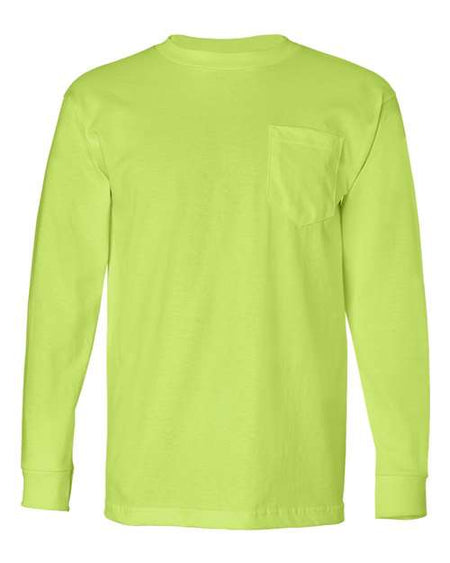 Bayside USA-Made Long Sleeve Pocket T-Shirt - Lime Green - Bayside 8100 Bayside Lime Green S