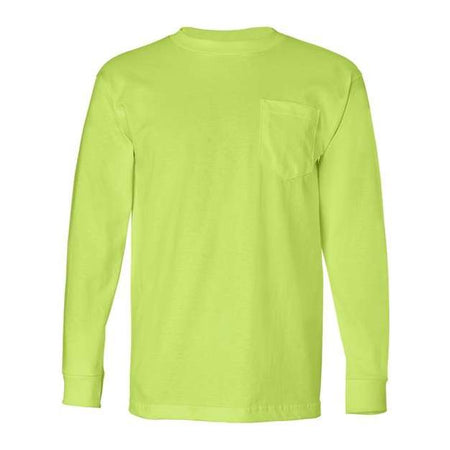 Bayside USA-Made Long Sleeve Pocket T-Shirt - Lime Green - Bayside 8100 Bayside