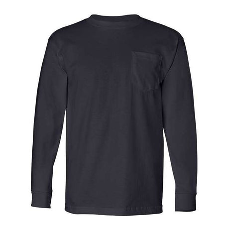 Bayside Unisex USA-Made Long Sleeve Pocket T-Shirt - Navy - Bayside 8100 Bayside Navy S