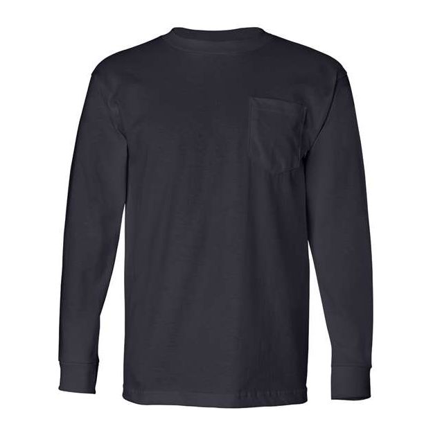 Bayside Unisex USA-Made Long Sleeve Pocket T-Shirt - Navy - Bayside 8100 Bayside Navy S