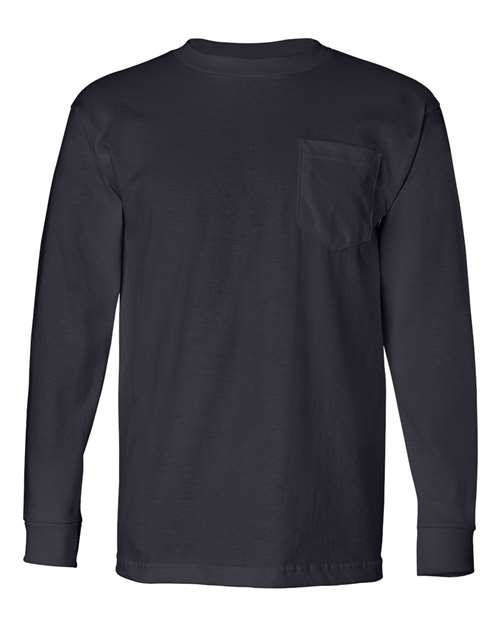 Bayside USA-Made Long Sleeve Pocket T-Shirt - Navy - Bayside 8100 Bayside Navy S