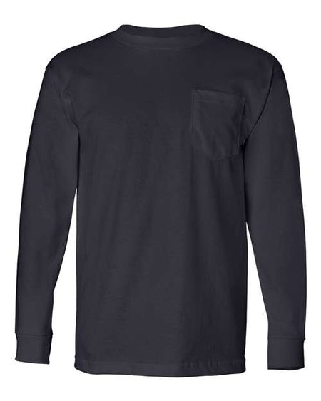 Bayside USA-Made Long Sleeve Pocket T-Shirt - Navy - Bayside 8100 Bayside