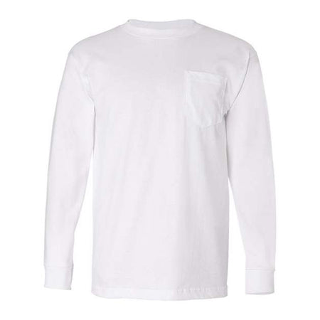 Bayside USA-Made Long Sleeve Pocket T-Shirt - White - Bayside 8100 Bayside