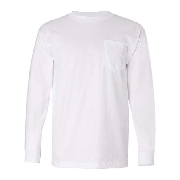 Bayside USA-Made Long Sleeve Pocket T-Shirt - White - Bayside 8100 Bayside