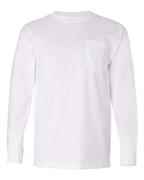 Bayside USA-Made Long Sleeve Pocket T-Shirt - White - Bayside 8100 Bayside