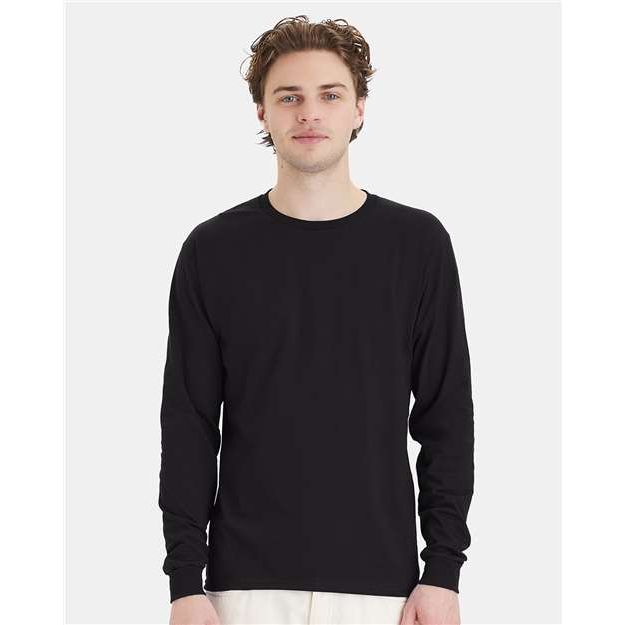 Hanes Essential-T Long Sleeve T-Shirt - Black - Hanes 5286 Hanes Black S