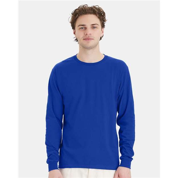 Hanes Essential-T Long Sleeve T-Shirt - Deep Royal - Hanes 5286 Hanes Deep Royal S