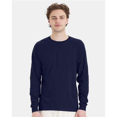 Hanes Essential-T Long Sleeve T-Shirt - Navy - Hanes 5286 Hanes