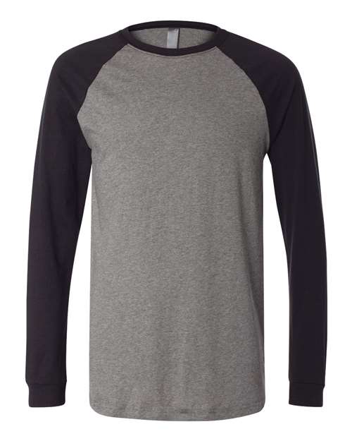 BELLA + CANVAS Long Sleeve Jersey Baseball Tee - BELLA + CANVAS 3000 BELLA + CANVAS Deep Heather/ Black S