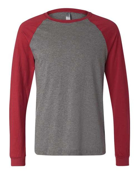 BELLA + CANVAS Long Sleeve Jersey Baseball Tee - BELLA + CANVAS 3000 BELLA + CANVAS Deep Heather/ Cardinal S