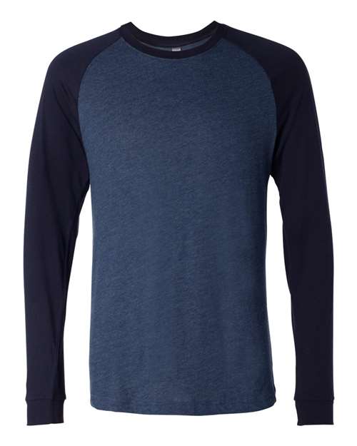 BELLA + CANVAS Long Sleeve Jersey Baseball Tee - BELLA + CANVAS 3000 BELLA + CANVAS Heather Navy/ Midnight S