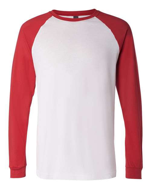 BELLA + CANVAS Long Sleeve Jersey Baseball Tee - BELLA + CANVAS 3000 BELLA + CANVAS White/ Canvas Red S