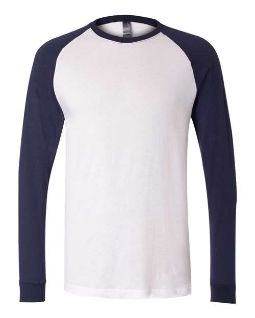 BELLA + CANVAS Long Sleeve Jersey Baseball Tee - BELLA + CANVAS 3000 BELLA + CANVAS White/ Navy S