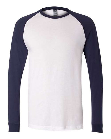 BELLA + CANVAS Long Sleeve Jersey Baseball Tee - BELLA + CANVAS 3000 BELLA + CANVAS White/ Navy S