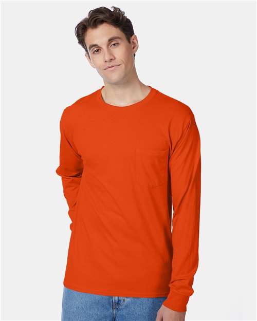 Hanes Authentic Long Sleeve Pocket T-Shirt - Hanes 5596 Hanes Orange S