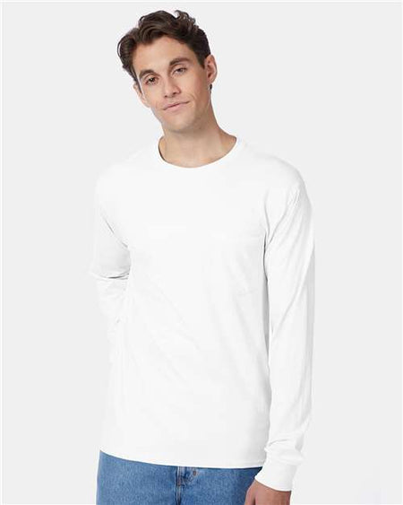 Hanes Authentic Long Sleeve Pocket T-Shirt - Hanes 5596 Hanes White S