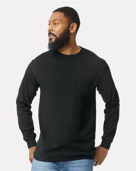 Gildan Ultra Cotton® Long Sleeve Pocket T-Shirt - Gildan 2410 Gildan Black S