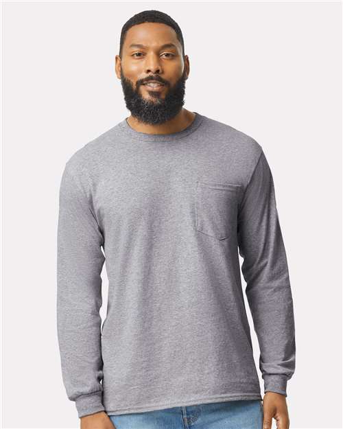 Gildan Ultra Cotton® Long Sleeve Pocket T-Shirt - Gildan 2410 Gildan Sport Grey S