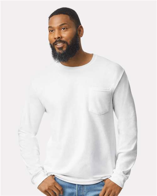 Gildan Ultra Cotton® Long Sleeve Pocket T-Shirt - Gildan 2410 Gildan White S