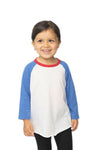 Royal Apparel 17660 Toddler Americana Raglan Baseball Shirt - White/H Sea Blue/H Cardinal