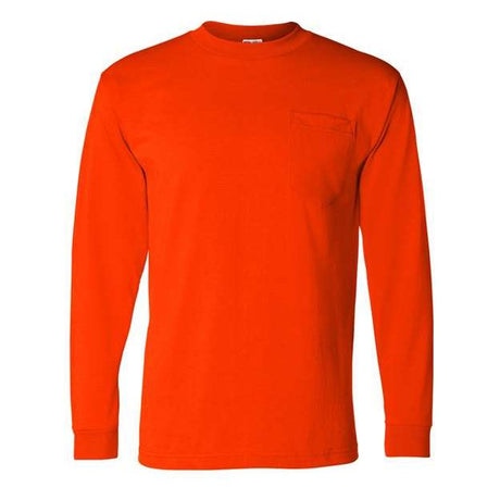 Bayside Unisex USA-Made 50/50 Long Sleeve Pocket T-Shirt - Bayside 1730 Bayside Safety Orange S