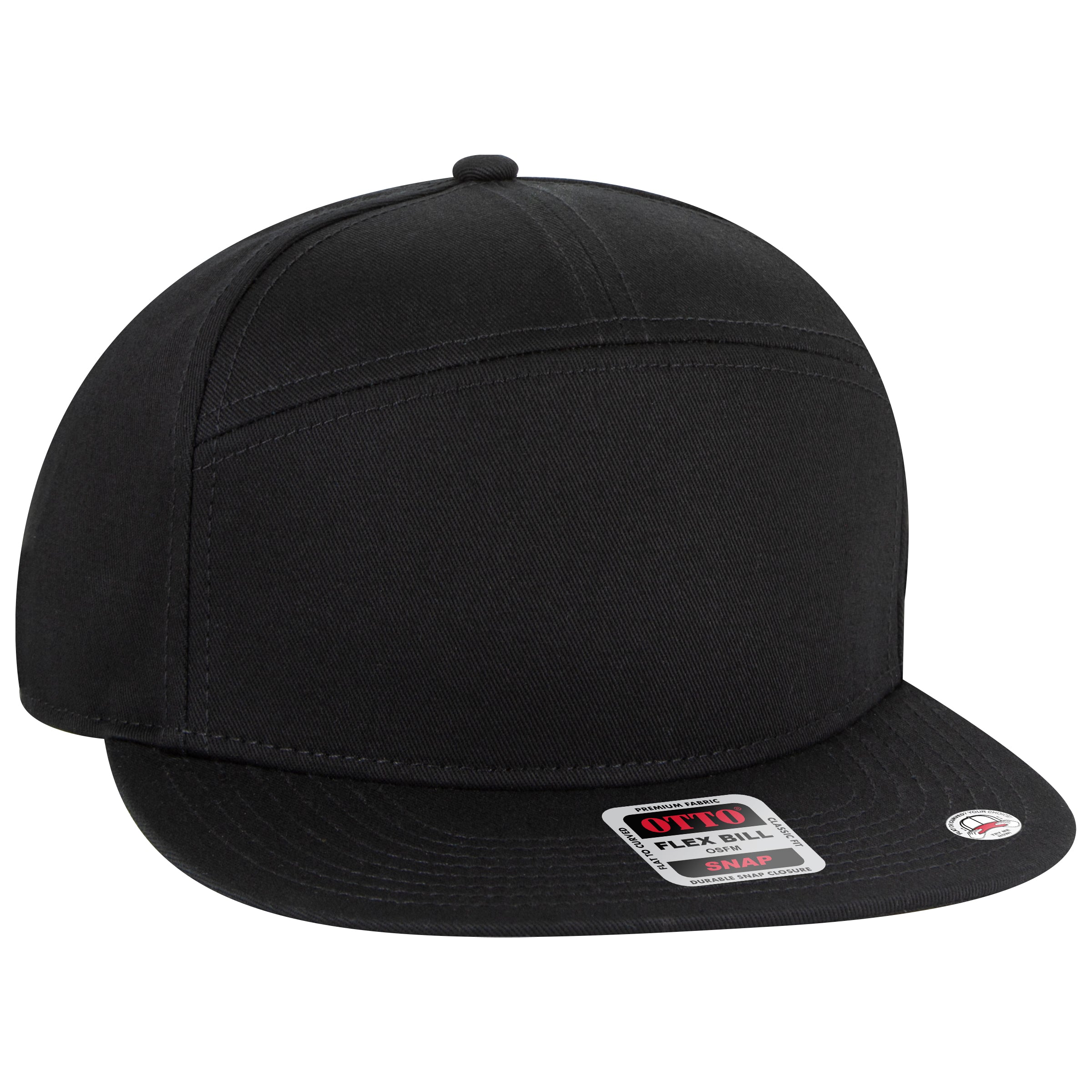 OTTO CAP "OTTO SNAP" 7 Panel Mid Profile Snapback Hat OTTO 177-1331 Otto Cap 003 - Black OSFM - Adult