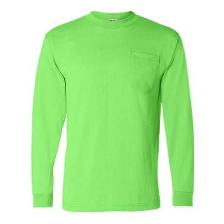 Bayside Unisex USA-Made 50/50 Long Sleeve Pocket T-Shirt - Bayside 1730 Bayside Safety Green S