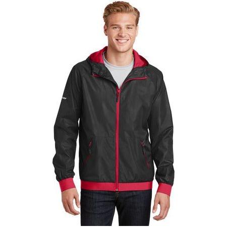 Men's Embossed Hooded Wind Jacket DRI-EQUIP Small Black/True Red