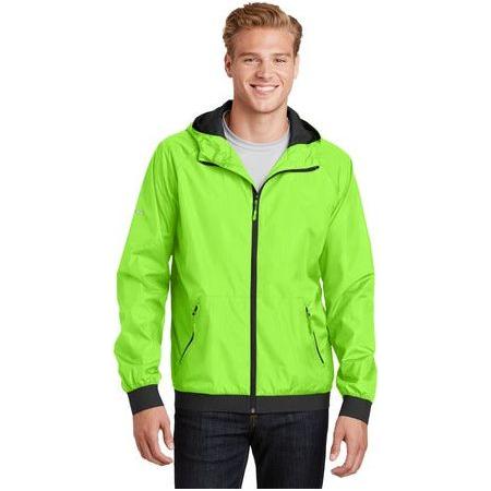 Men's Embossed Hooded Wind Jacket DRI-EQUIP Small Lime Shock/Black