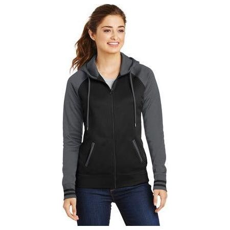 Ladies Sport-Wick Varsity Fleece Full-Zip Hooded Jacket DRI-EQUIP Large Black/Dark Smoke Grey