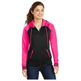 Ladies Sport-Wick Varsity Fleece Full-Zip Hooded Jacket DRI-EQUIP Small Black/Neon Pink