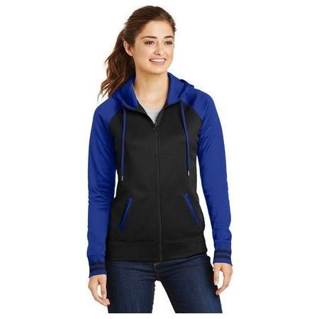 Ladies Sport-Wick Varsity Fleece Full-Zip Hooded Jacket DRI-EQUIP Large Black/True Royal